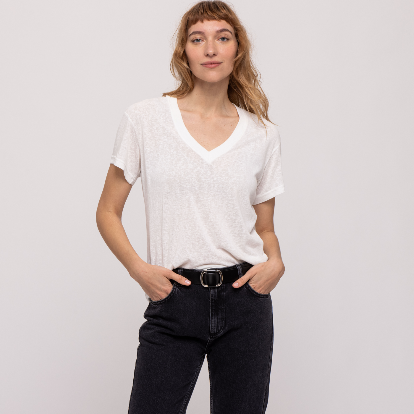 V NECK COTTON T-S