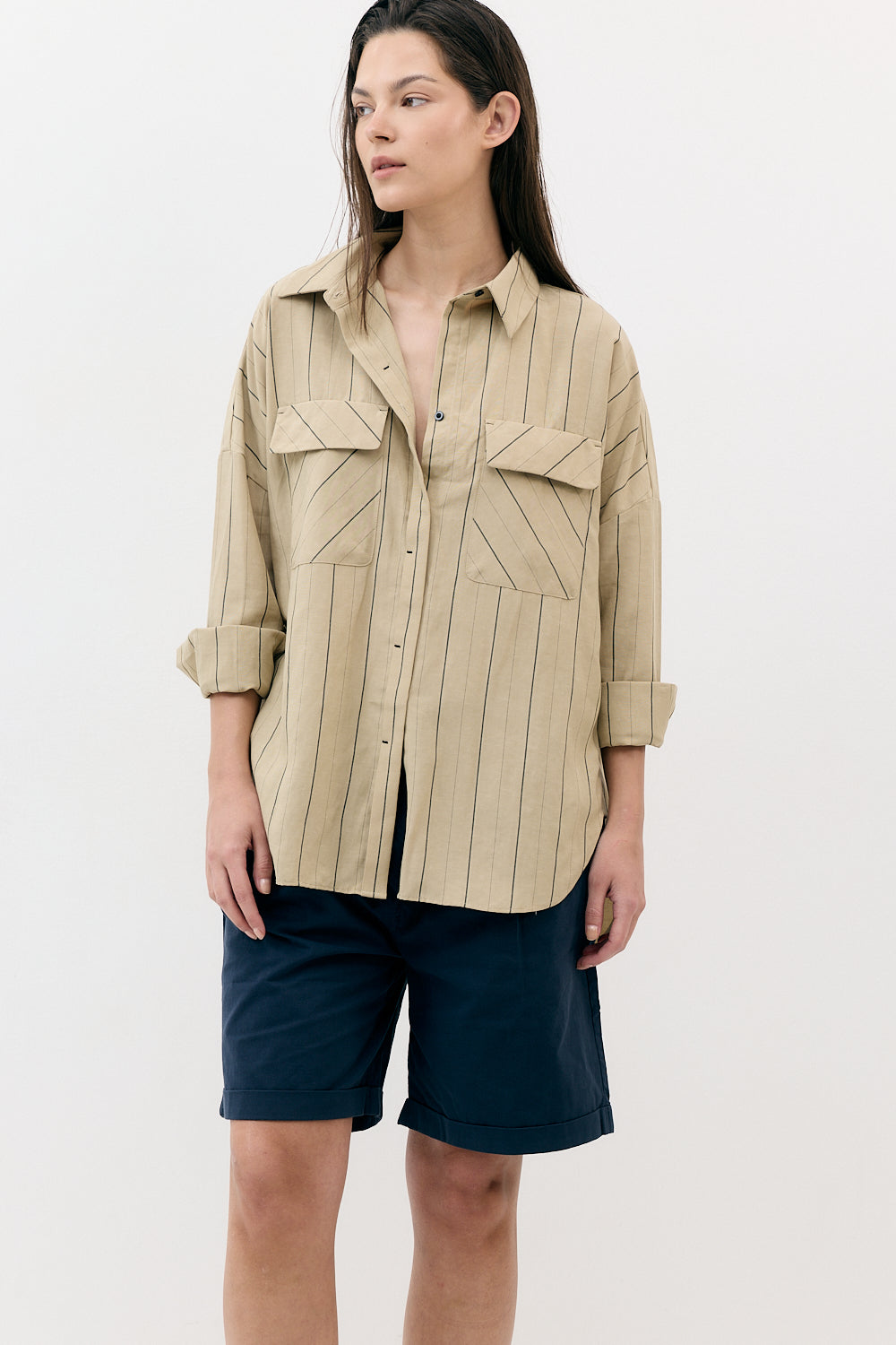 THE LINEN LONG BUTTON UP SHIRT