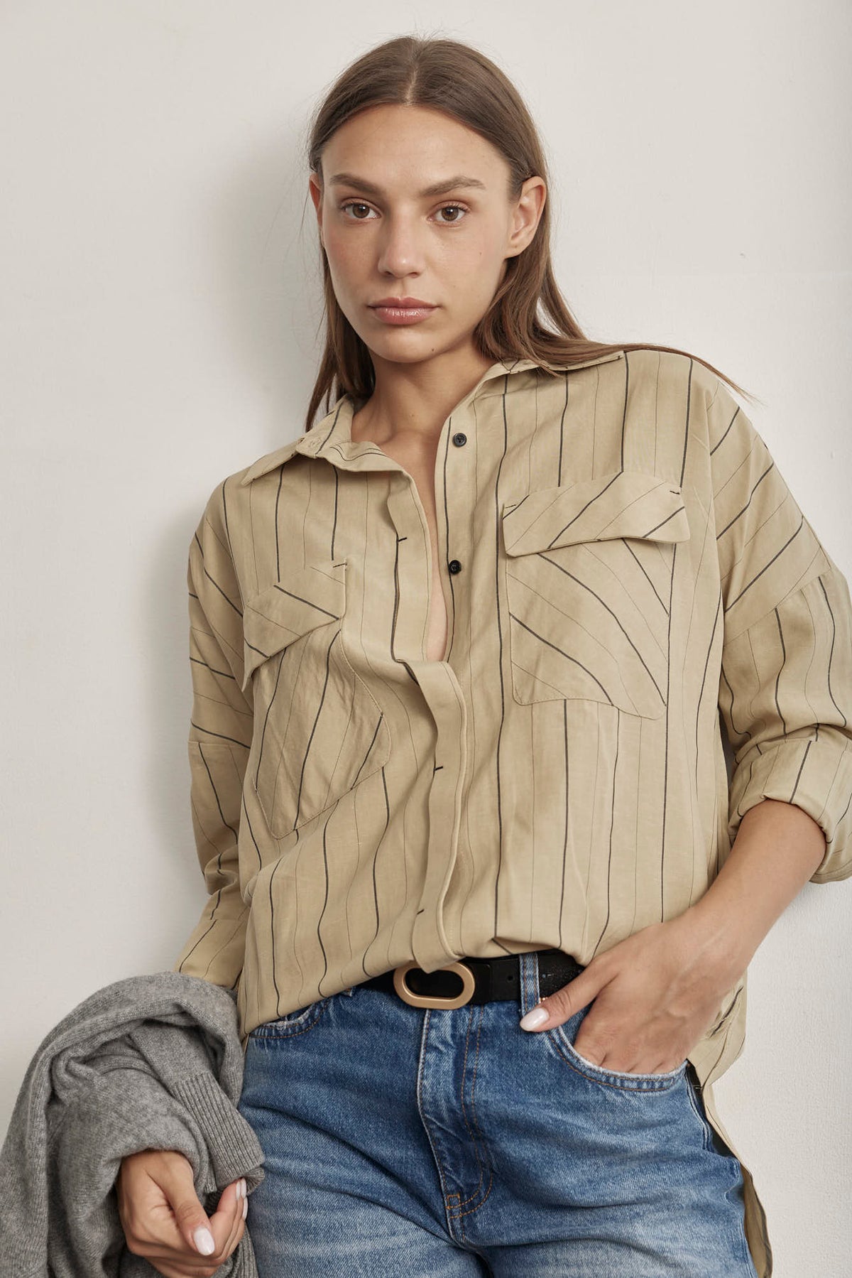 THE LINEN LONG BUTTON UP SHIRT