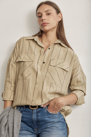 THE LINEN LONG BUTTON UP SHIRT