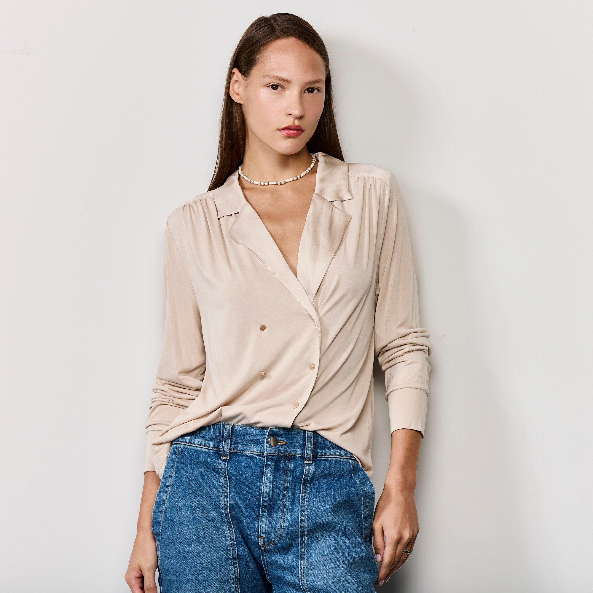 DOUBLE BREASTED JERESY SHIRT